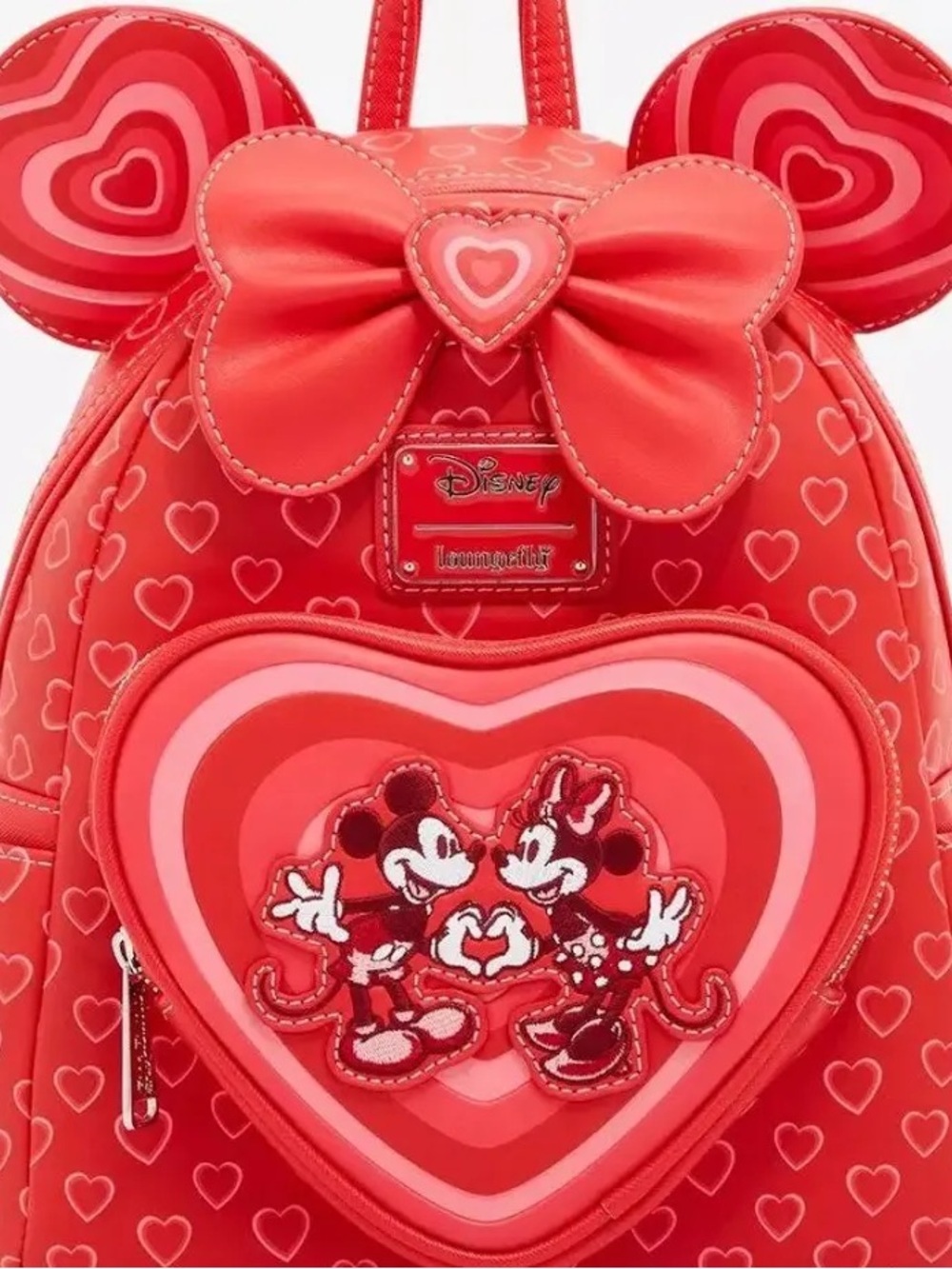 Loungefly Exclusive Disney Red & Pink Minnie and Mickey Heart Mini Backpack - Picture 4 of 9